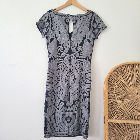 JS Collections Navy Blue Gray Dress Sheath Mesh Soutache 6 - Picture 2 of 13